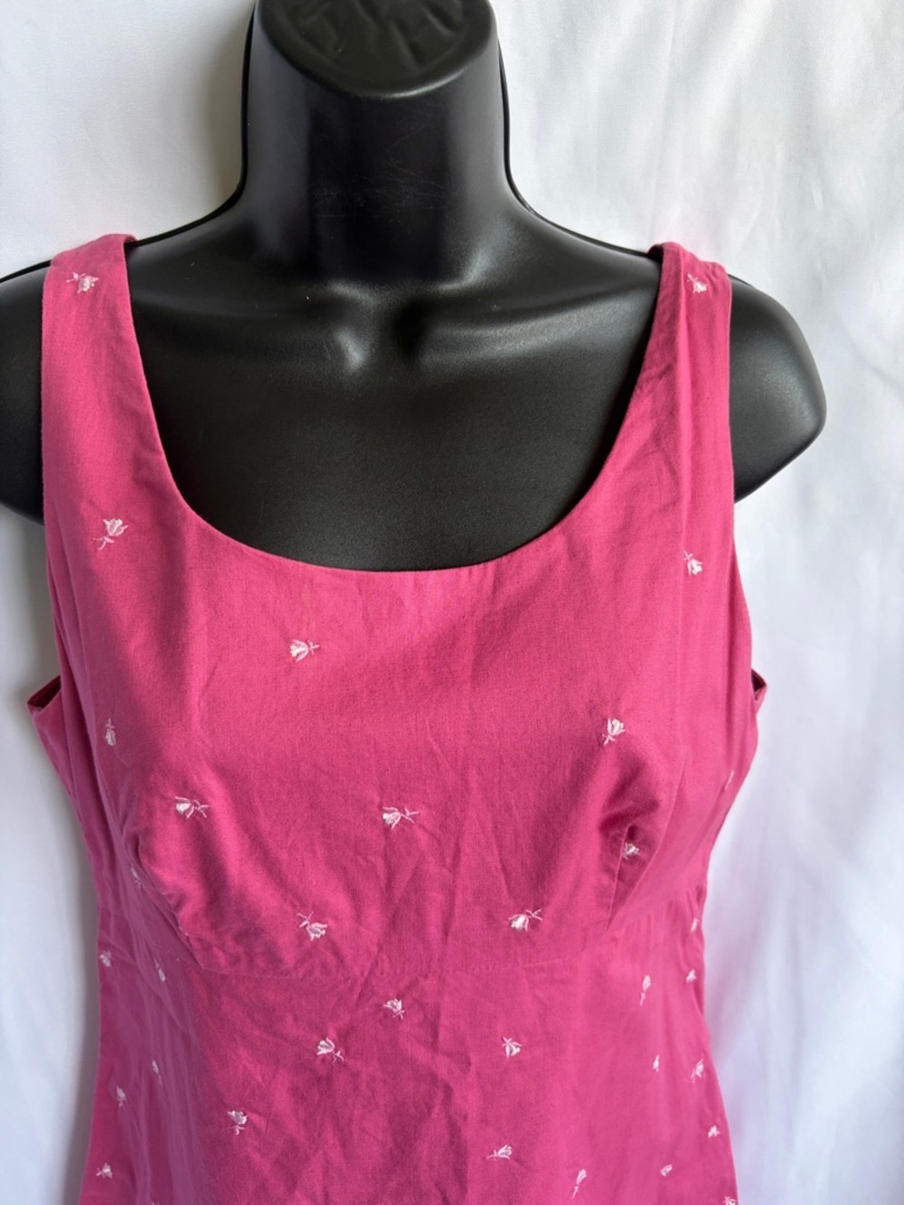 J Crew Embroidered Floral Sheath sz 4 100% Cotton Sleeveless Pink, 17” PTP, 35”L - Picture 2 of 8